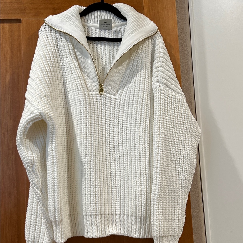 Varley White Textured Knit Half-Zip Sweater